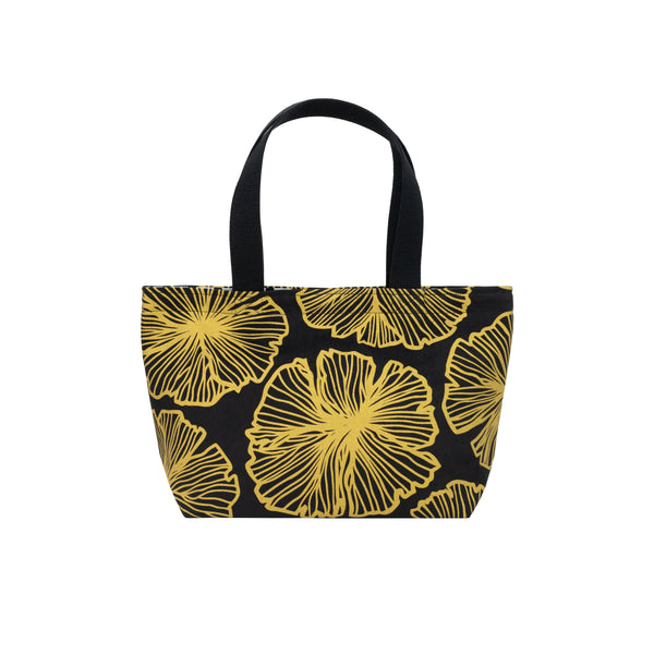 Mini Beach Bag Tote • Seaflower • Gold on Black Fabric