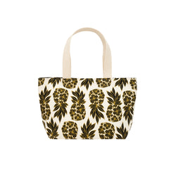 Mini Beach Bag Tote • Seaflower Pineapple • Gold over Black on Natural Fabric