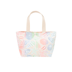 Mini Beach Bag Tote • Seashells • White over Peach, Green, and Blue Ombre