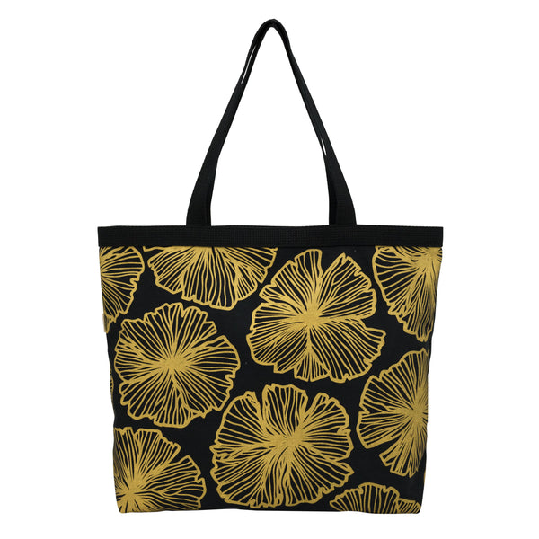 Shopper's Tote • Seaflower • Gold on Black Fabric