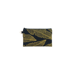 Classic Zipper Clutch • Banana Leaf • Gold on Black Fabric
