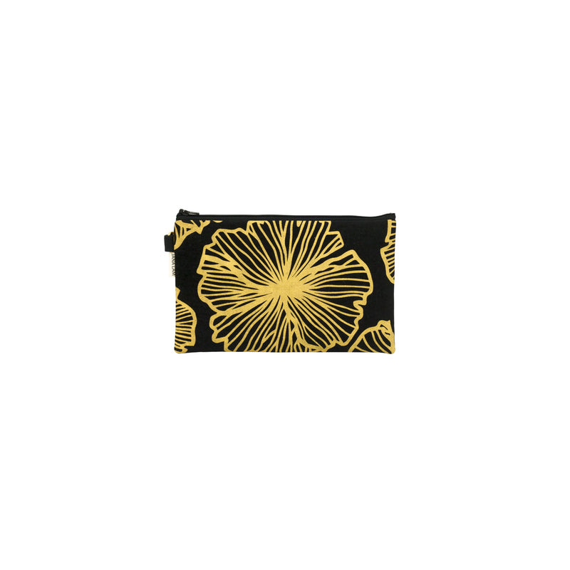 Classic Zipper Clutch • Seaflower • Gold on Black Fabric