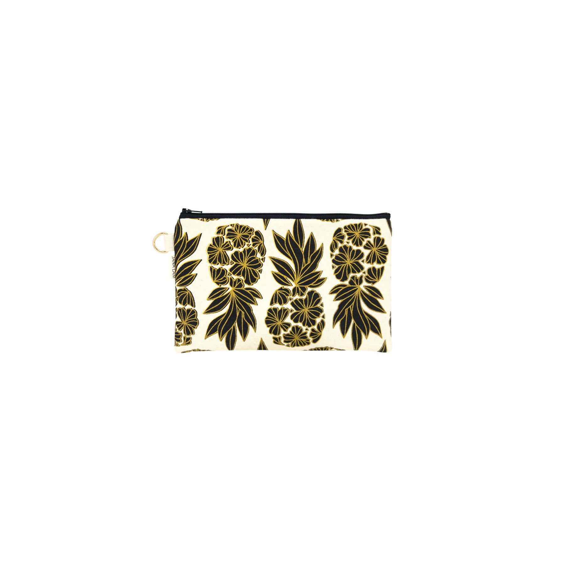 Classic Zipper Clutch • Seaflower Pineapple • Gold over Black on Natural Fabric