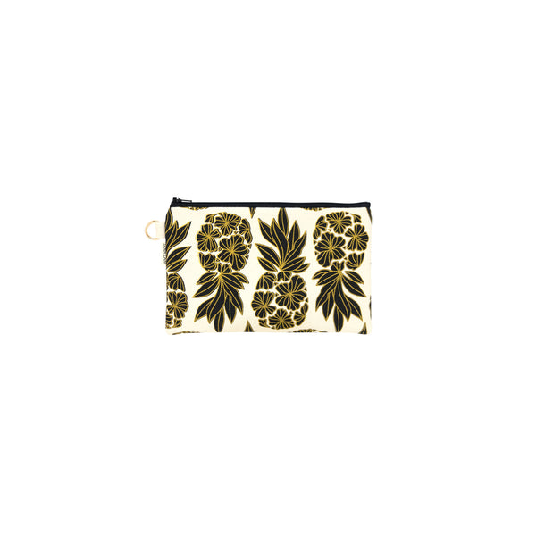 Classic Zipper Clutch • Seaflower Pineapple • Gold over Black on Natural Fabric