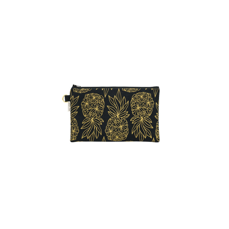 Classic Zipper Clutch • Seaflower Pineapple • Gold on Black Fabric