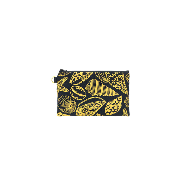 Classic Zipper Clutch • Seashells • Gold on Black Fabric