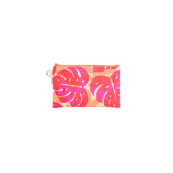 Classic Zipper Clutch • Monstera and Papaya Leaf Shadow • Hot Pink over Fluorescent Peach