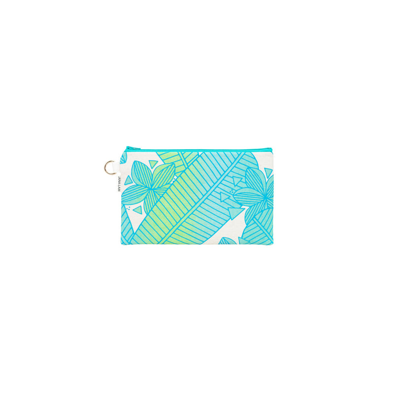 Classic Zipper Clutch • Plumeria • Turquoise over Blue and Lime Ombre