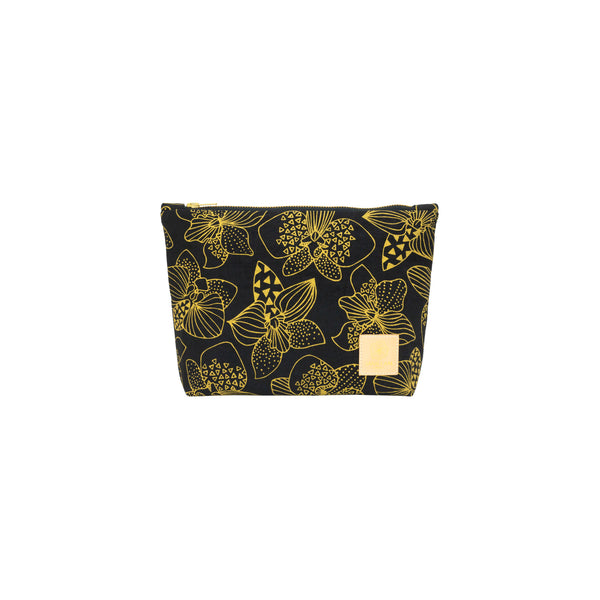 Cosmetic Zipper Clutch • Orchid • Gold on Black Fabric