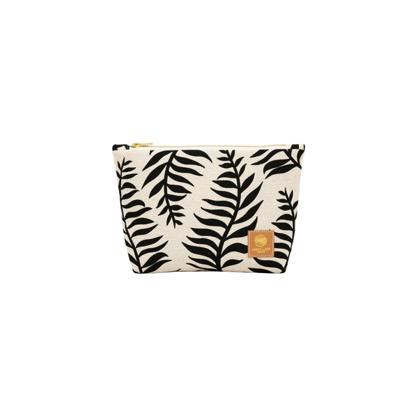 Cosmetic Zipper Clutch • Palm Shadow • Black on Natural Fabric