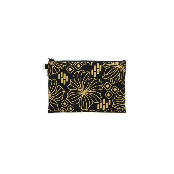 Oversize Zipper Clutch • Retro Blooms • Gold on Black Fabric