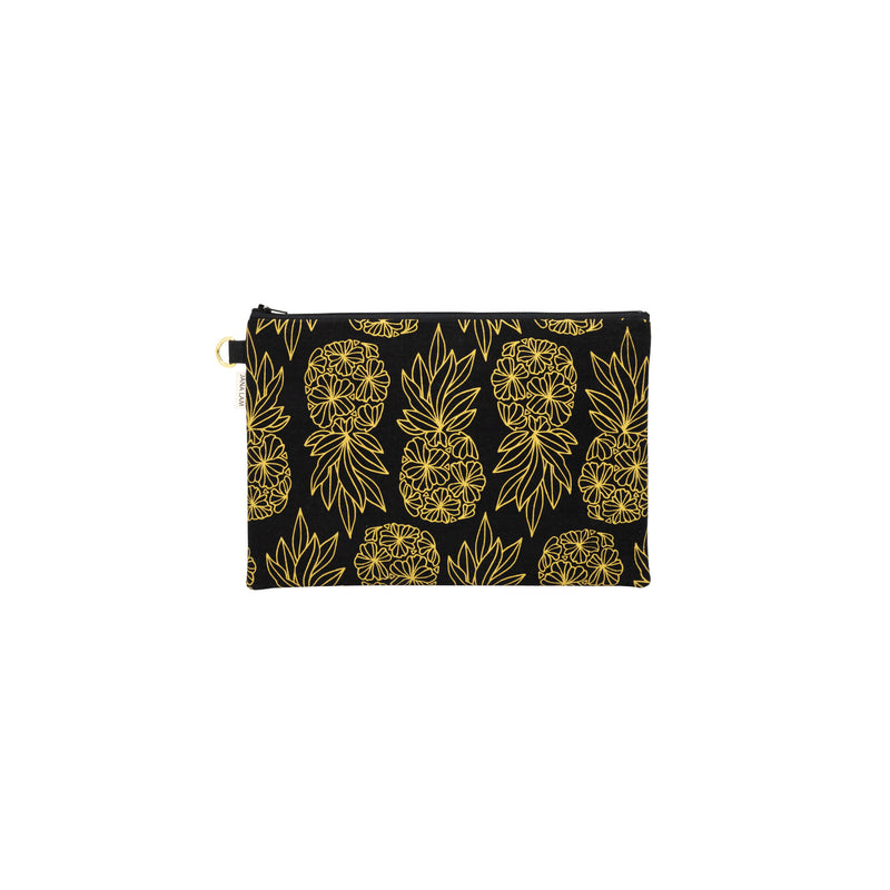 Oversize Zipper Clutch • Seaflower Pineapple • Gold on Black Fabric