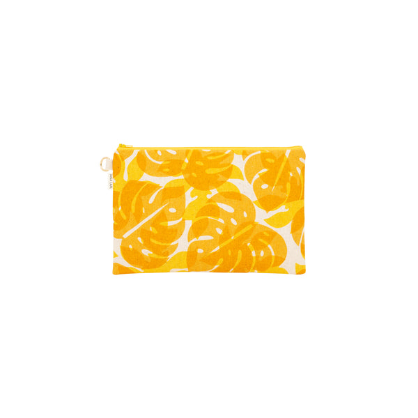 Oversize Zipper Clutch • Monstera and Papaya Leaf Shadow • Mustard over Yellow