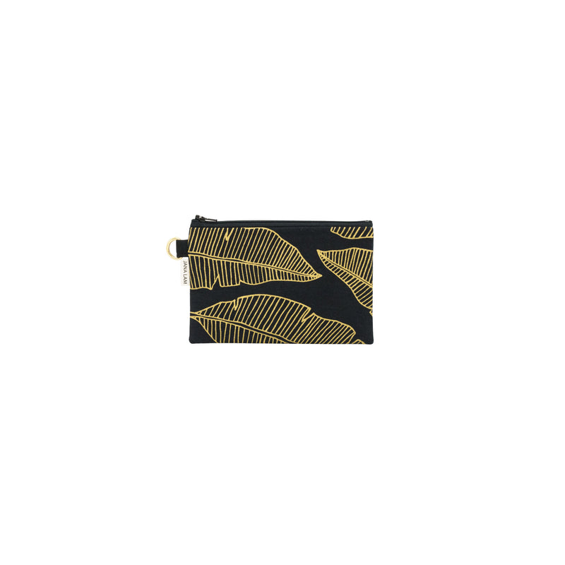 Petite Zipper Clutch • Banana Leaf • Gold on Black Fabric