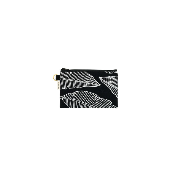 Petite Zipper Clutch • Banana Leaf • White on Black Fabric