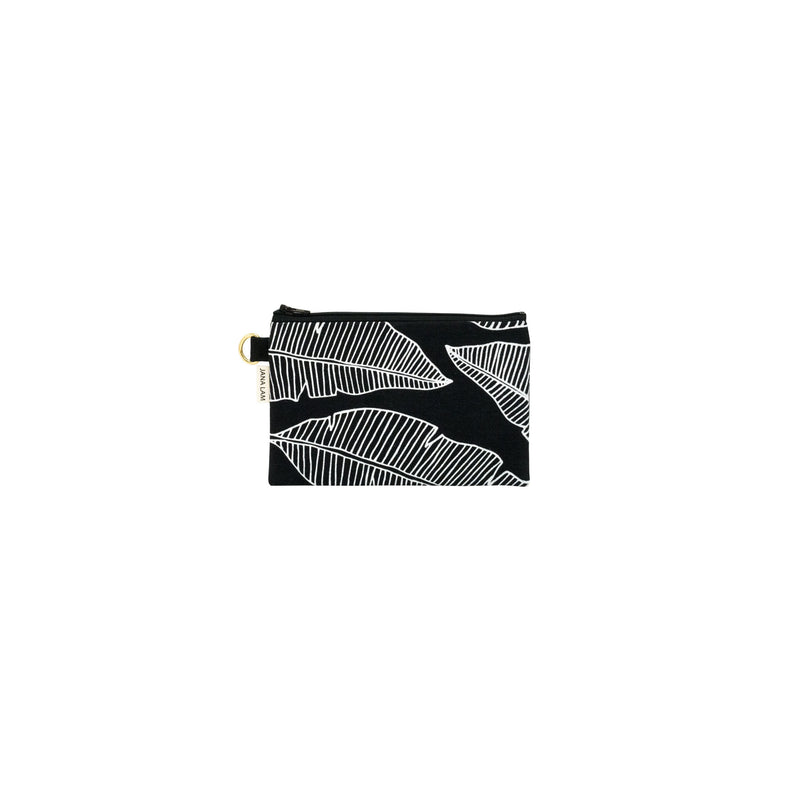 Petite Zipper Clutch • Banana Leaf • White on Black Fabric