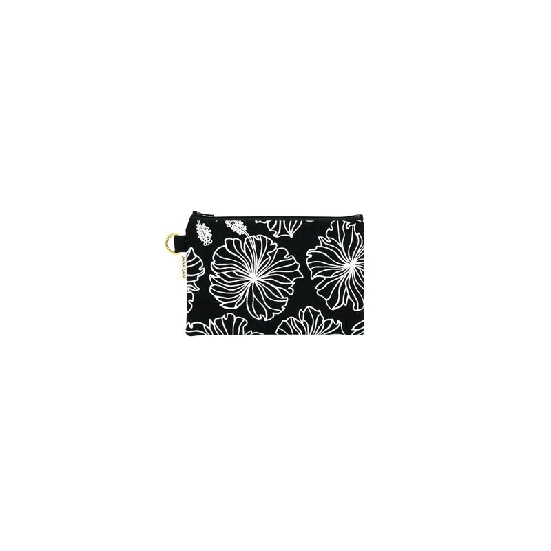 Petite Zipper Clutch • Hibiscus • White on Black Fabric