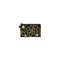 Petite Zipper Clutch • Monstera • Gold on Black Fabric