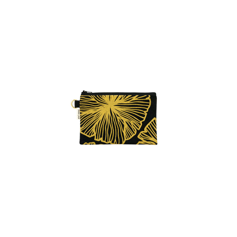 Petite Zipper Clutch • Seaflower • Gold on Black Fabric