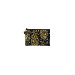 Petite Zipper Clutch • Seaflower Pineapple • Gold on Black Fabric
