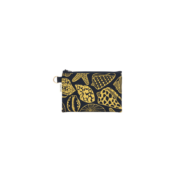 Petite Zipper Clutch • Seashells • Gold on Black Fabric