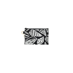 Petite Zipper Clutch • Seashells • White on Black Fabric