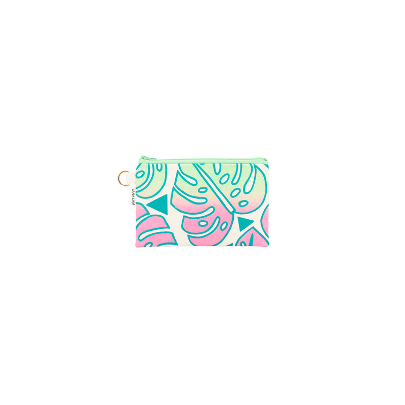 Petite Zipper Clutch • Monstera • Teal over Pink and Mint Ombre