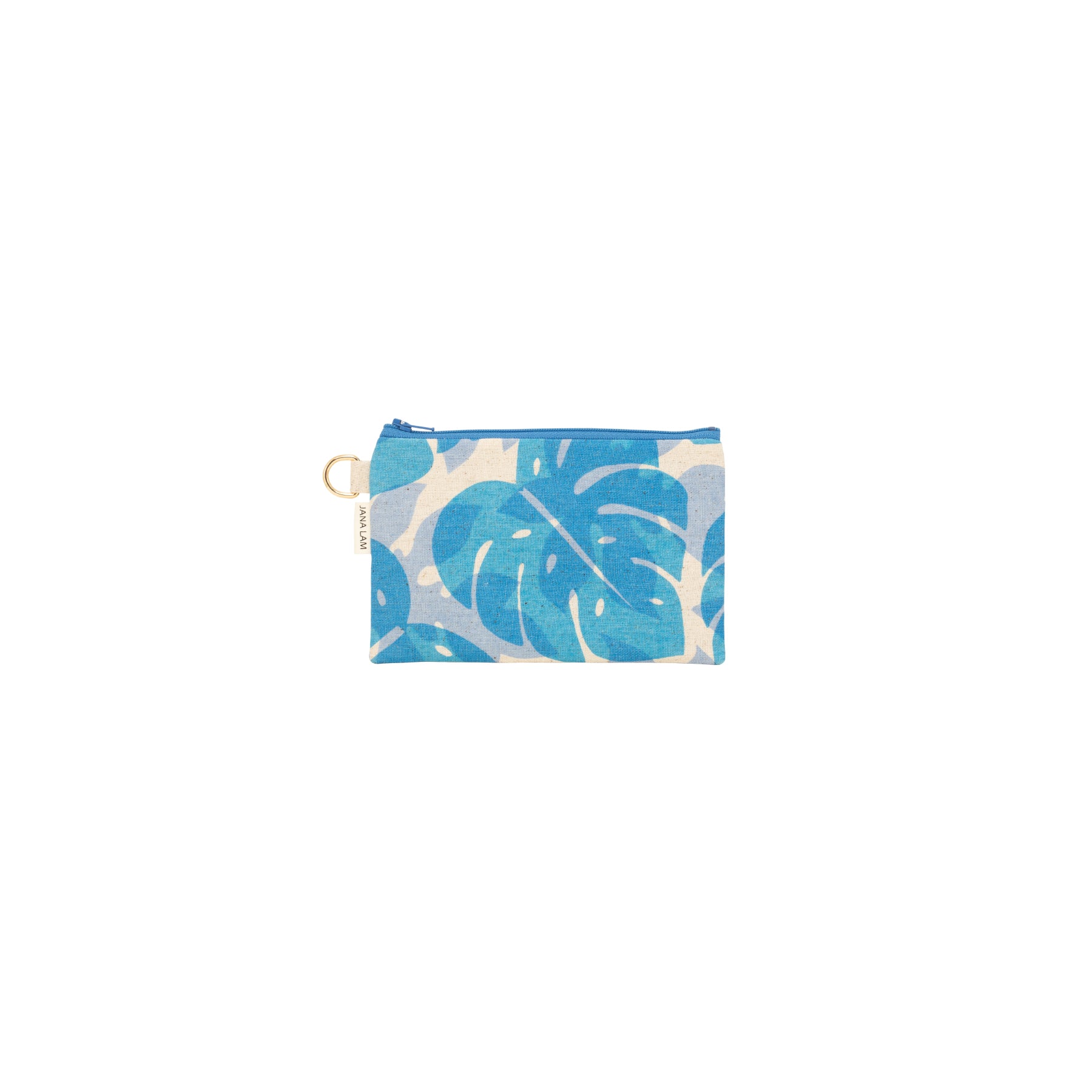 Petite Zipper Clutch • Monstera and Papaya Leaf Shadow • Blue over Gray Blue