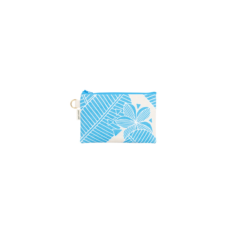 Petite Zipper Clutch • Plumeria • White over Bright Blue