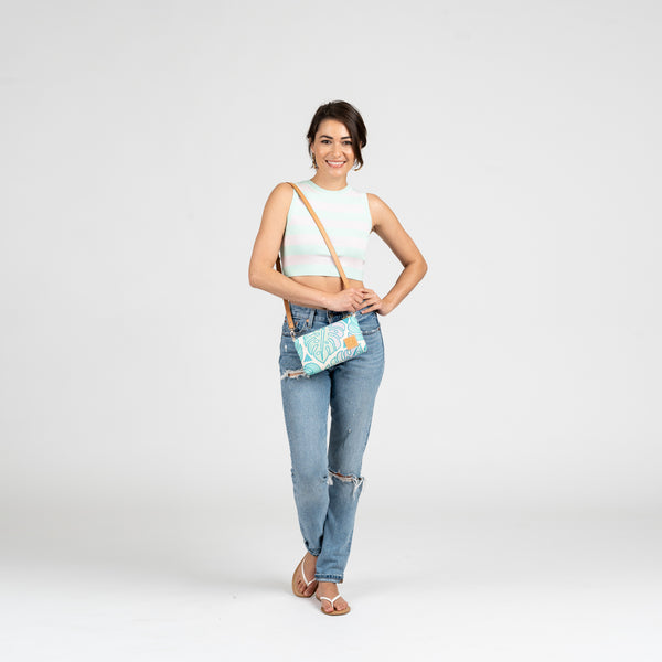 Mini Slim Zipper Cross Body • Hau • Shimmery Taupe over Pink, Mint, and Peach Ombre