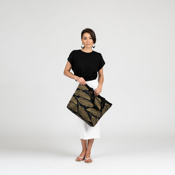 Shopper's Tote • Seaflower • Gold on Black Fabric