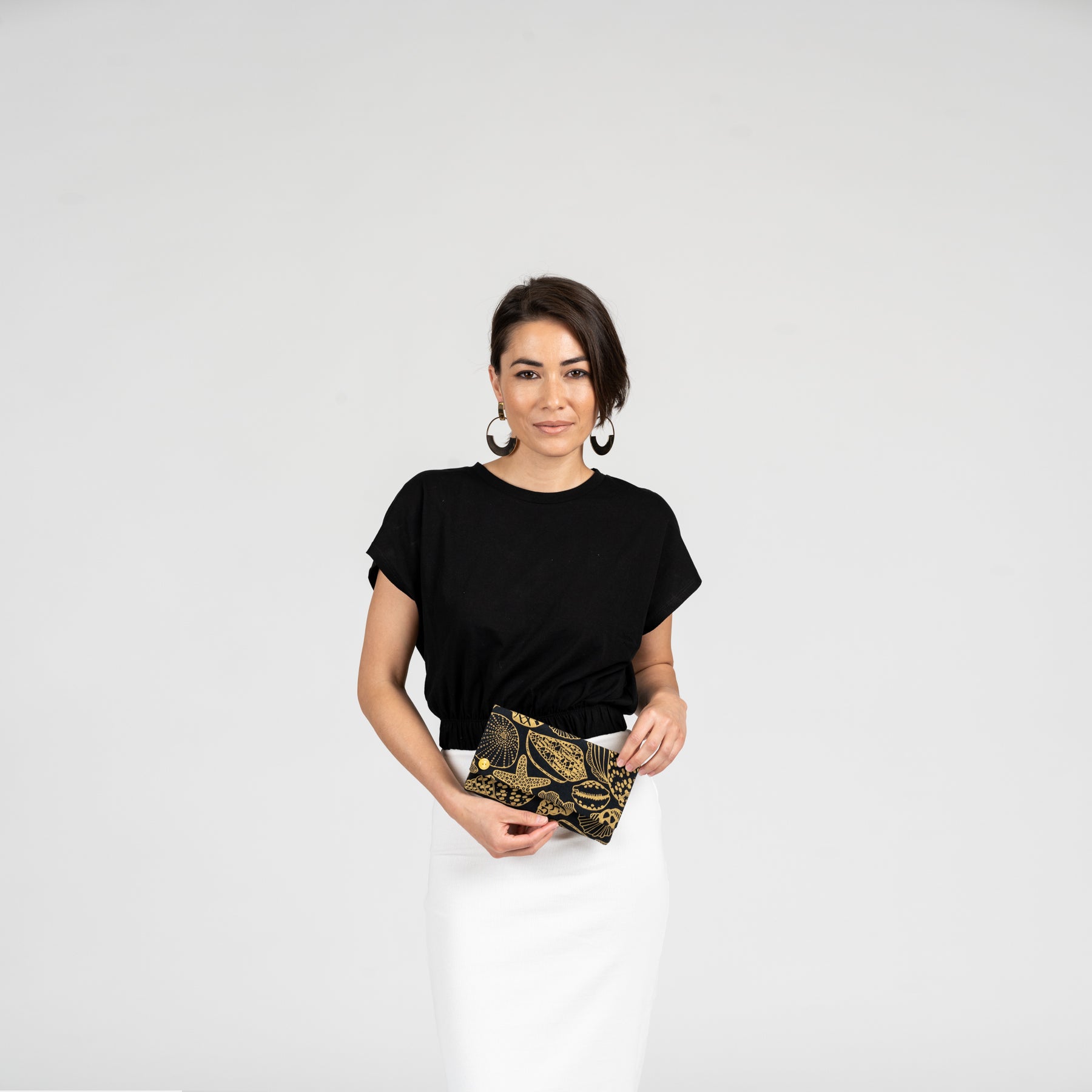 Classic Envelope Clutch • Monstera Shadow • Black on Natural Fabric