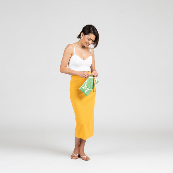 Classic Zipper Clutch • Monstera and Papaya Leaf Shadow • Hot Pink over Fluorescent Peach