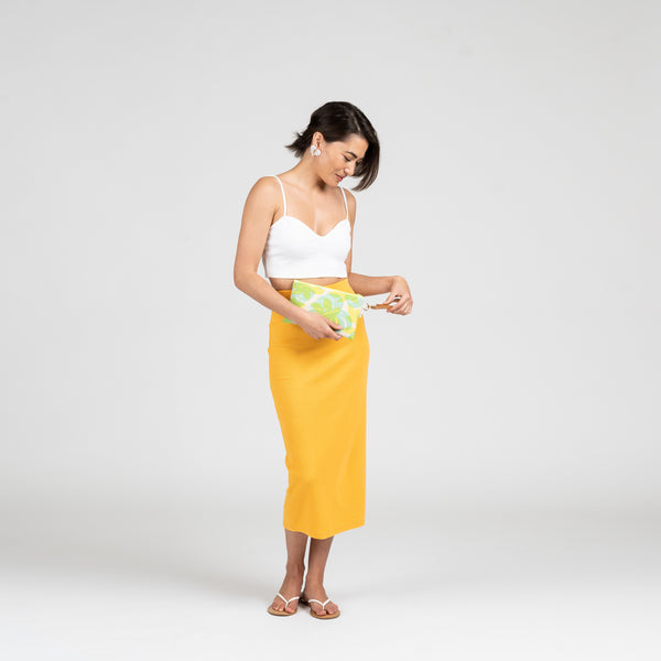 Classic Zipper Clutch • Jungle City • Sliver over Aqua, Citron, and Tangerine Ombre