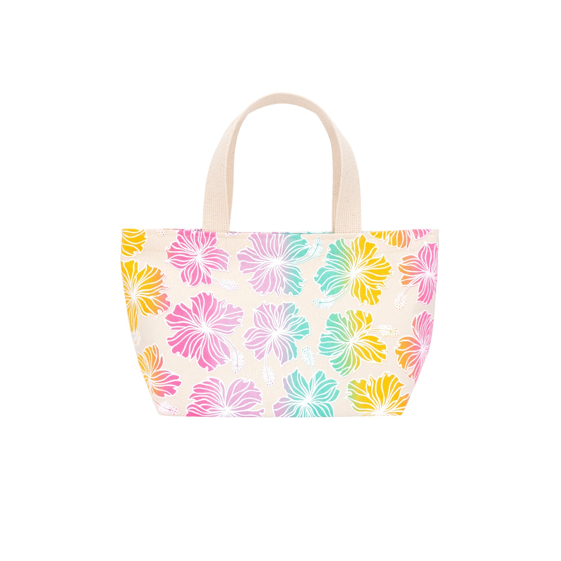 Mini Beach Bag Tote • Hibiscus • White over Rainbow Ombre - Jana Lam Hawaii