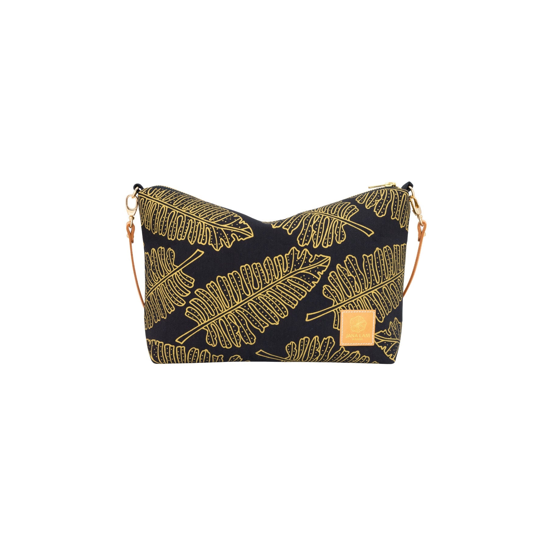 Mini Slouchy Cross Body • Native ‘Ae • Gold on Black Fabric - Jana Lam Hawaii