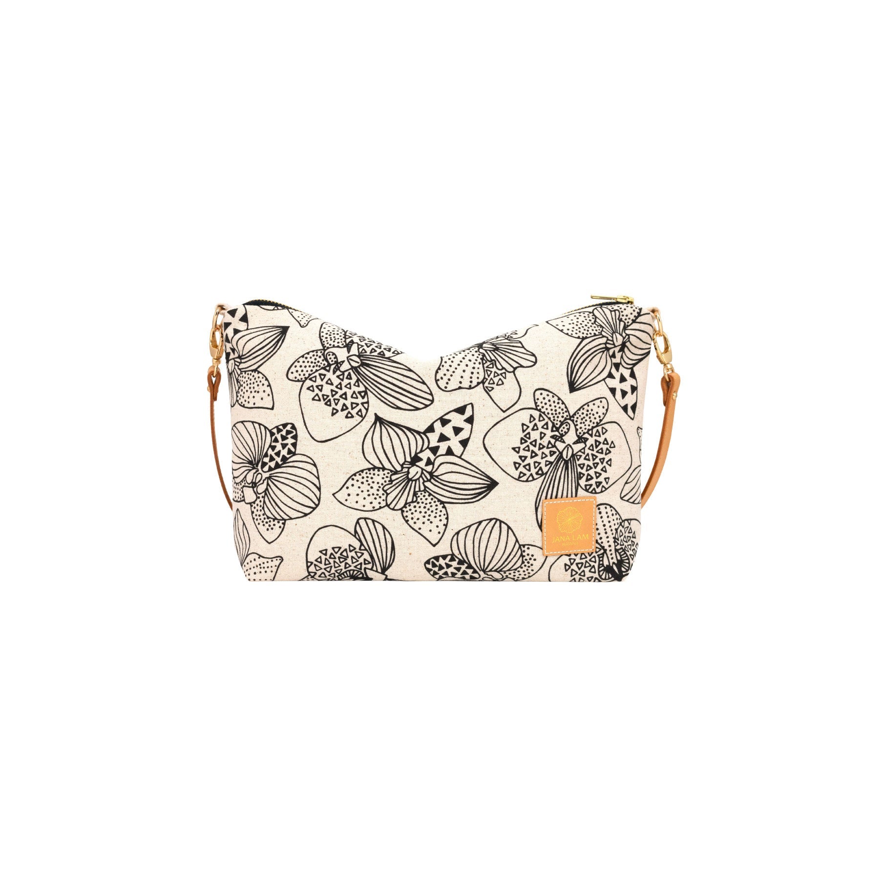 Mini Slouchy Cross Body • Orchid • Black on Natural Fabric - Jana Lam Hawaii