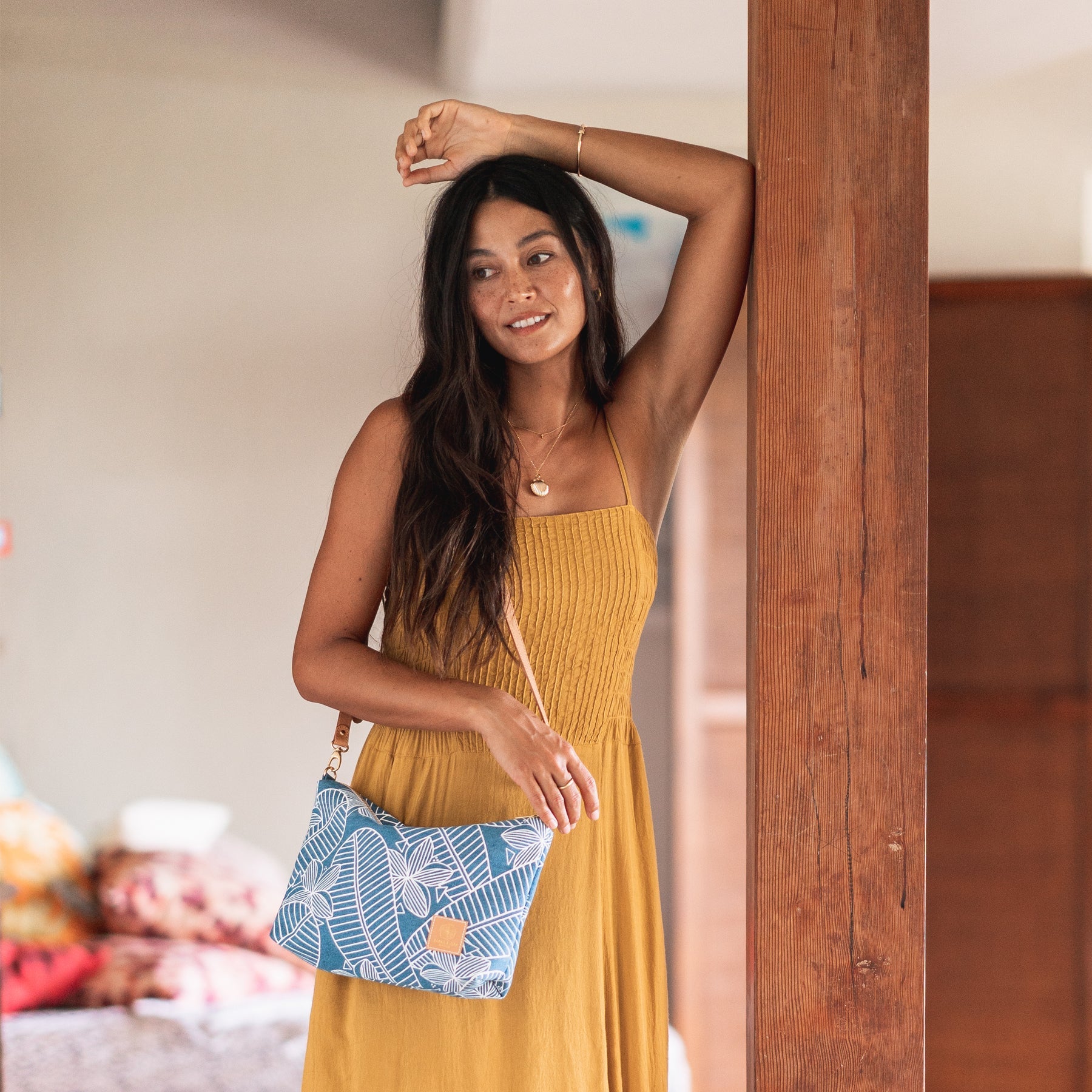 Mini Slouchy Cross Body • Plumeria • Denim Collection - Jana Lam Hawaii