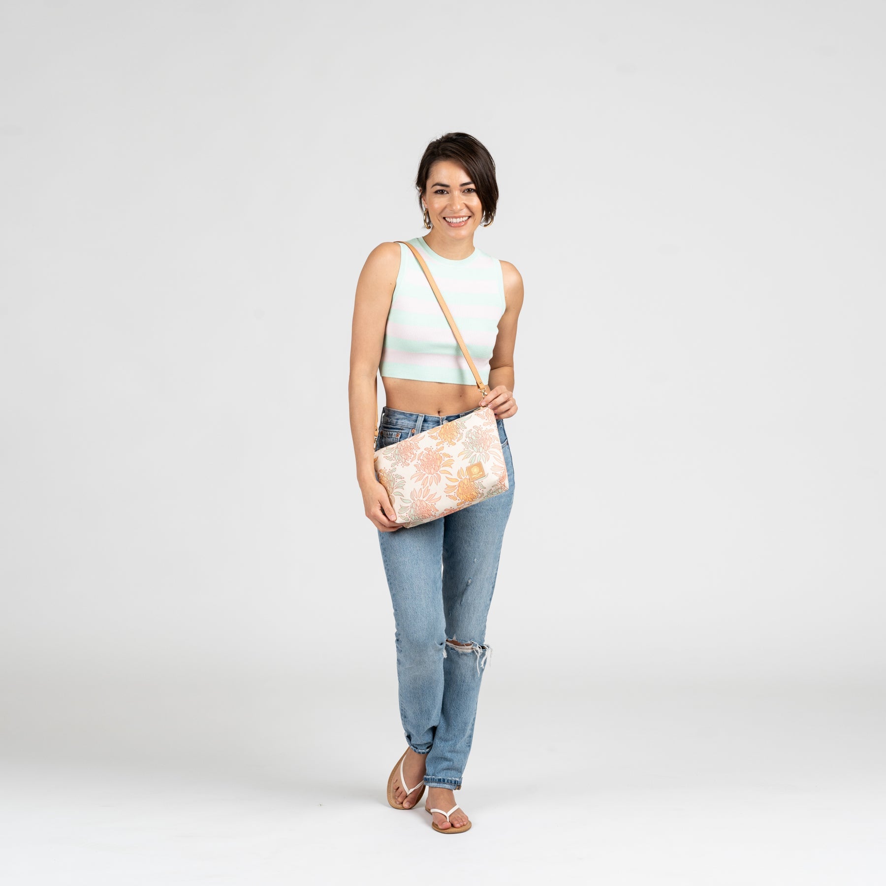 Mini Slouchy Cross Body • Seaflower Pineapple • White over Rainbow Ombre - Jana Lam Hawaii