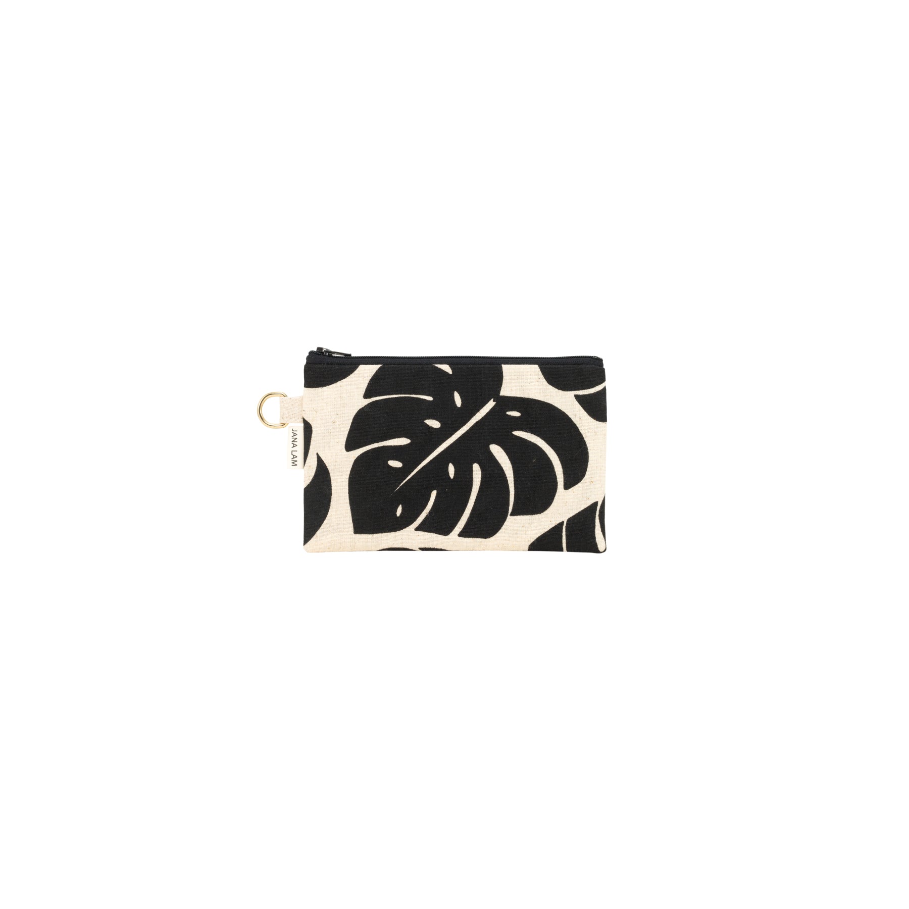 Petite Zipper Clutch • Monstera Shadow • Black on Natural Fabric - Jana Lam Hawaii