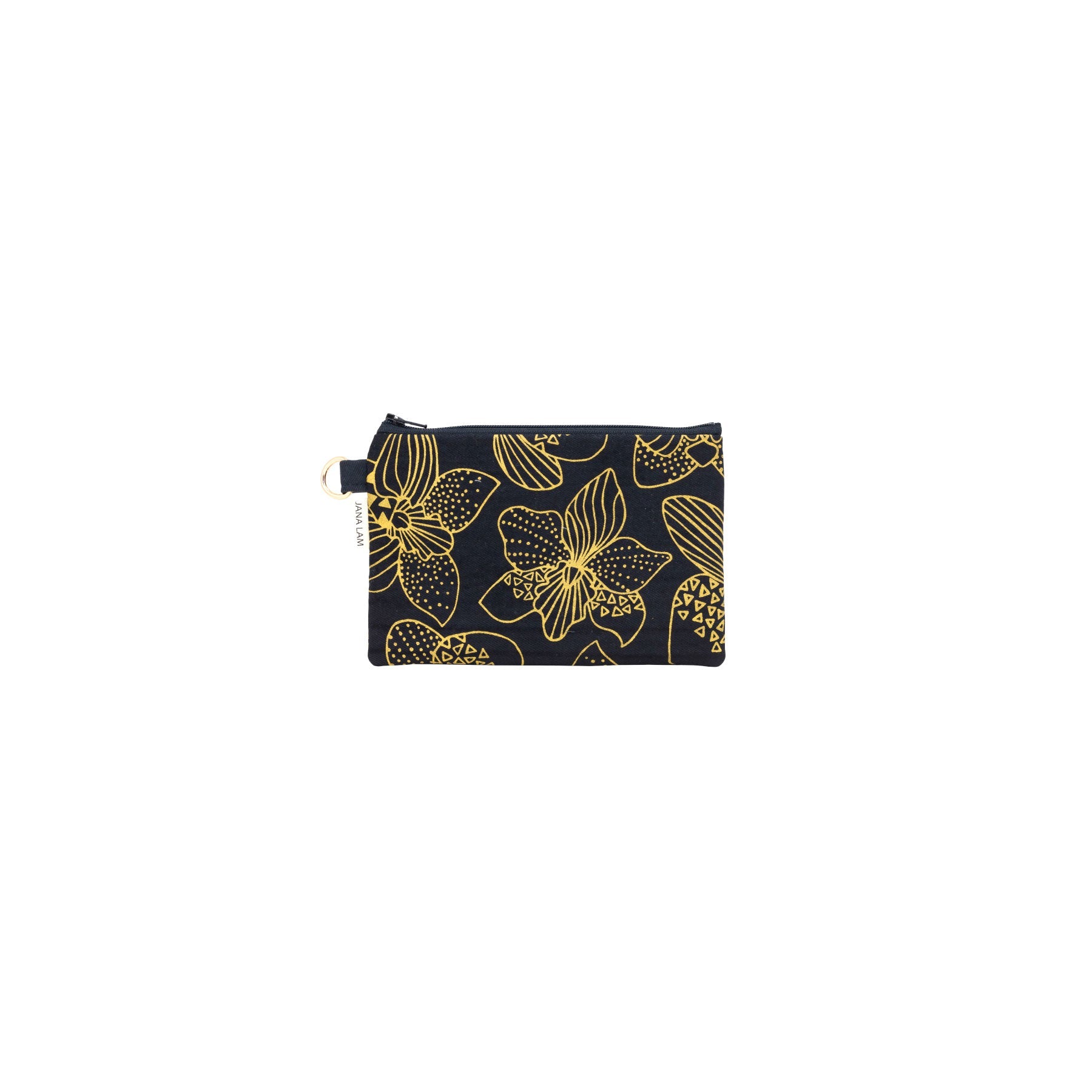Petite Zipper Clutch • Orchid • Gold on Black Fabric - Jana Lam Hawaii