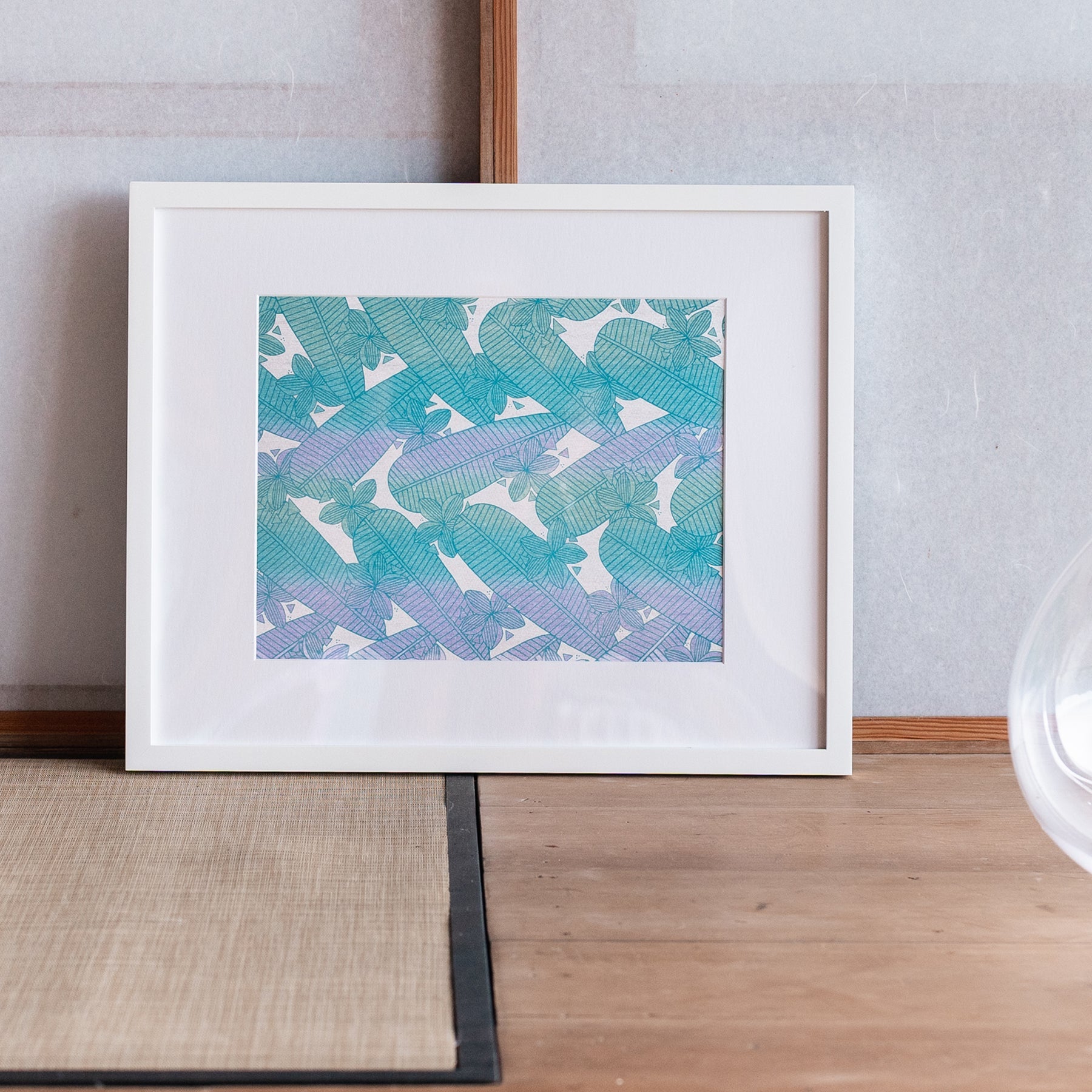 Plumeria Art Print • Teal over Aqua, Mint Green, and Periwinkle Ombre - Jana Lam Hawaii