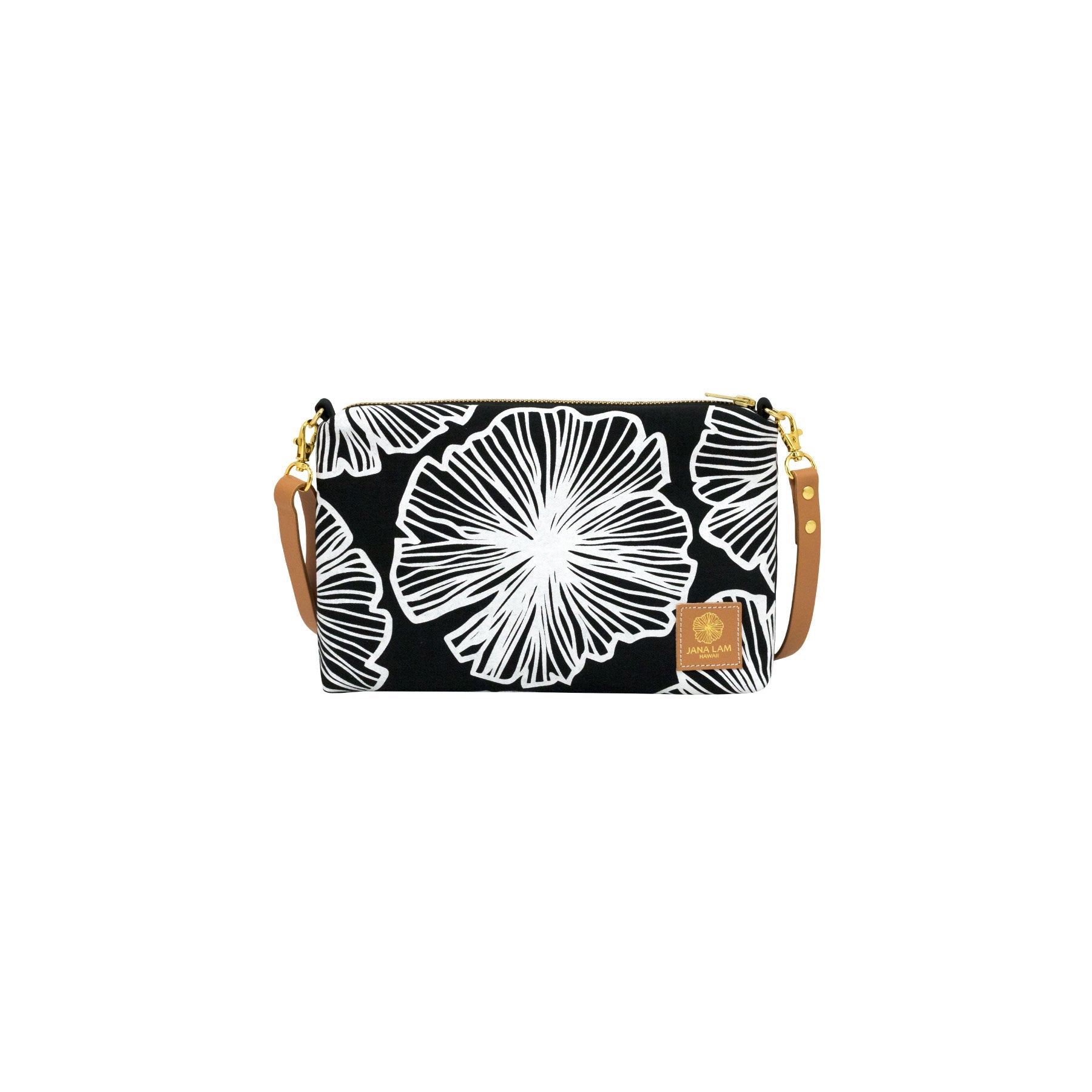 Slim Zipper Cross Body • Seaflower • White on Black Fabric - Jana Lam Hawaii