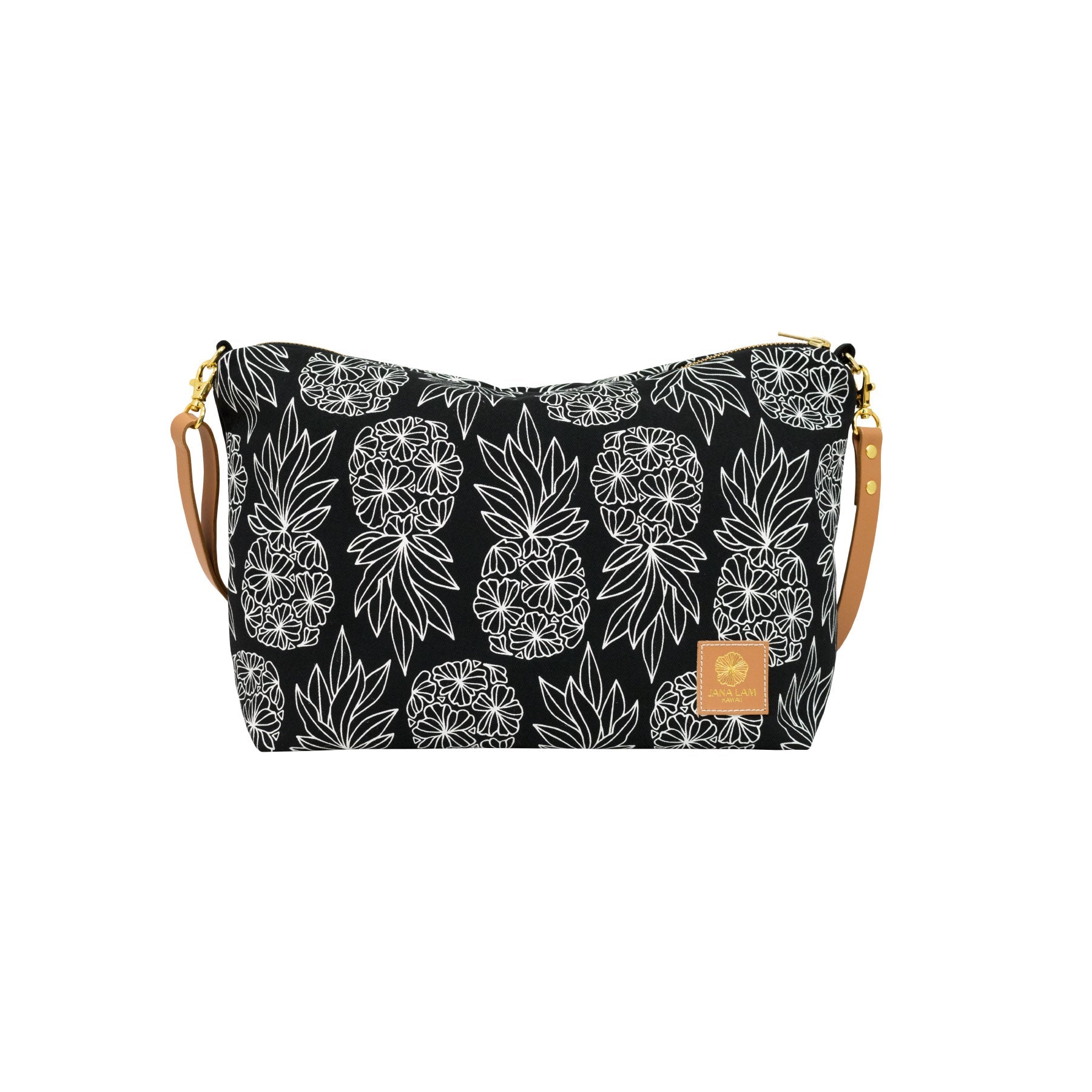 Slouchy Cross Body • Seaflower Pineapple • White on Black Fabric - Jana Lam Hawaii